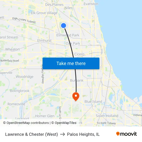 Lawrence & Chester (West) to Palos Heights, IL map