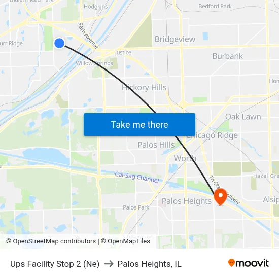 Ups Facility Stop 2 (Ne) to Palos Heights, IL map