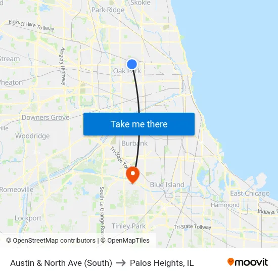 Austin & North Ave (South) to Palos Heights, IL map