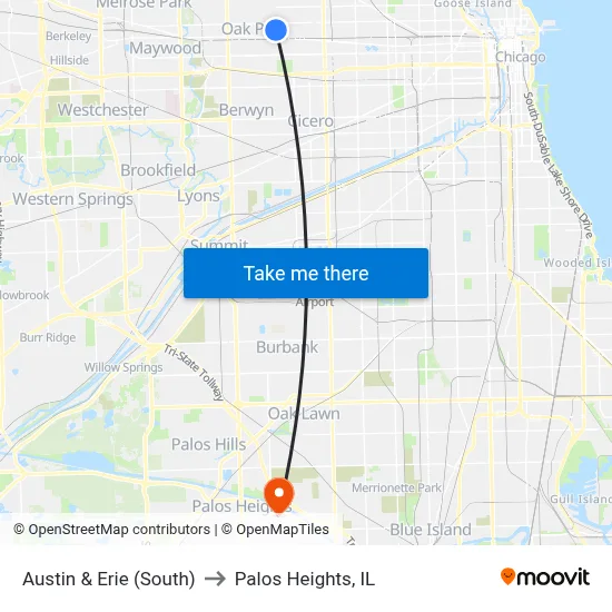 Austin & Erie (South) to Palos Heights, IL map