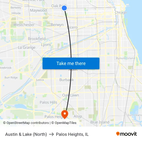 Austin & Lake (North) to Palos Heights, IL map