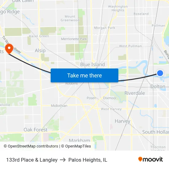 133rd Place & Langley to Palos Heights, IL map