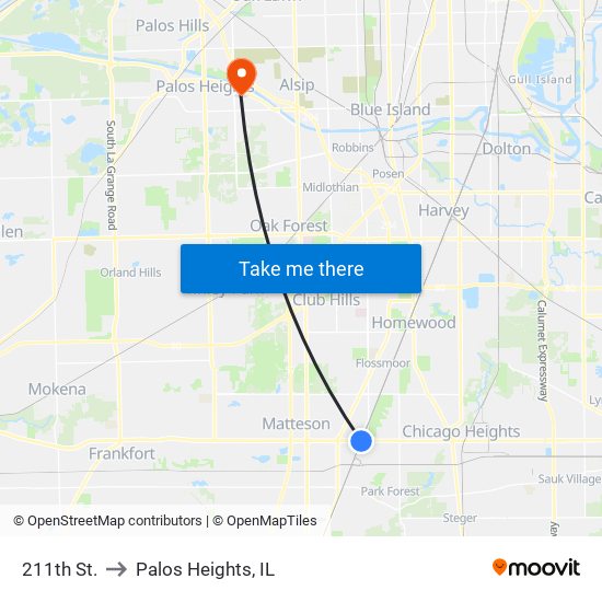 211th St. to Palos Heights, IL map