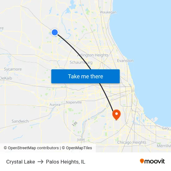 Crystal Lake to Palos Heights, IL map