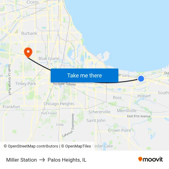 Miller Station to Palos Heights, IL map
