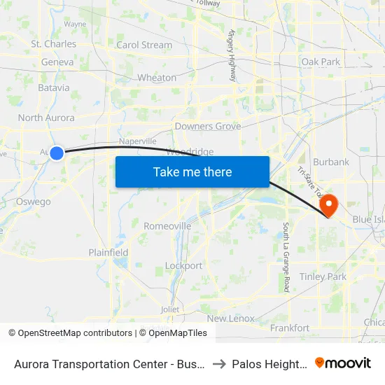 Aurora Transportation Center - Bus Stop C to Palos Heights, IL map