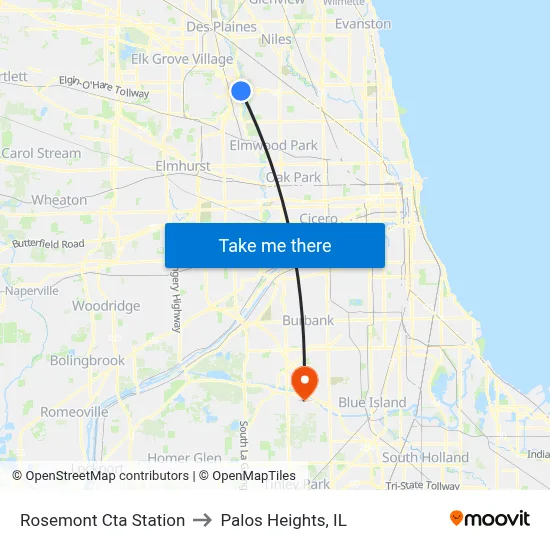 Rosemont Cta Station to Palos Heights, IL map