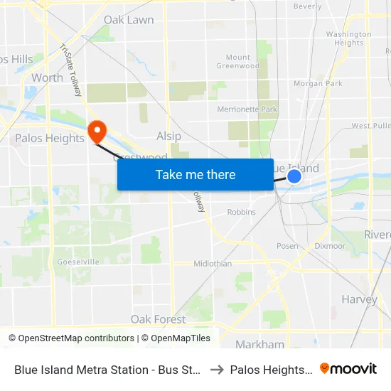 Blue Island Metra Station - Bus Stop H to Palos Heights, IL map