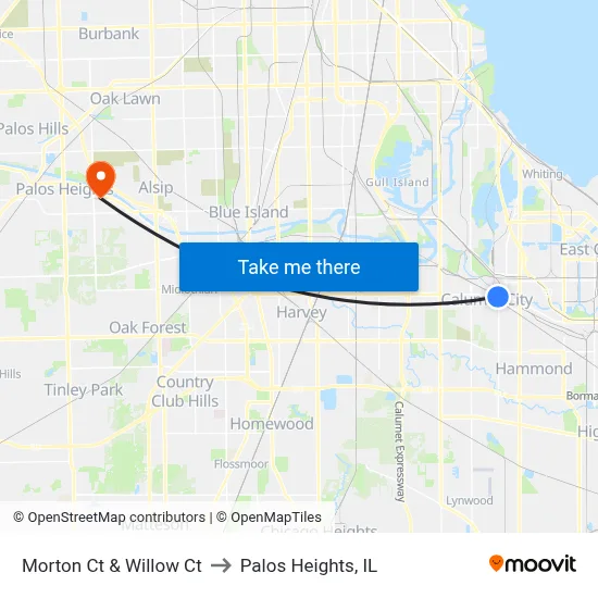 Morton Ct & Willow Ct to Palos Heights, IL map