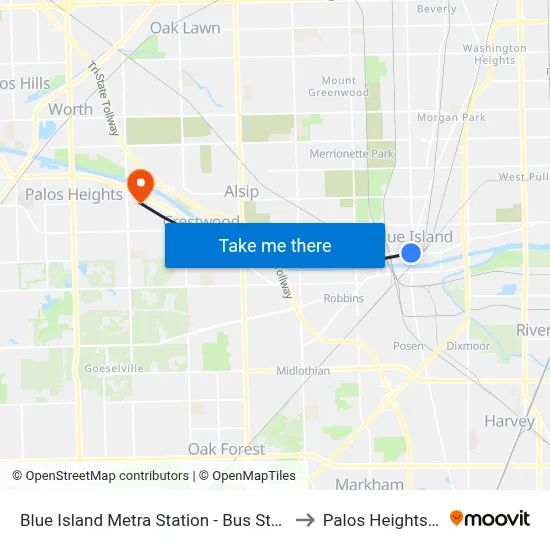 Blue Island Metra Station - Bus Stop E to Palos Heights, IL map