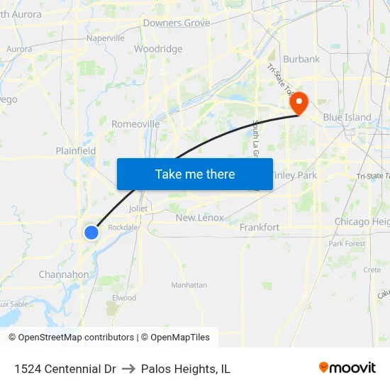 1524 Centennial Dr to Palos Heights, IL map