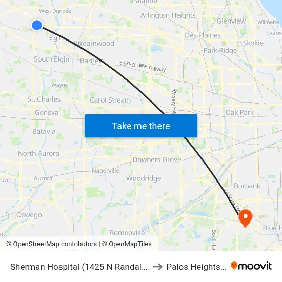 Sherman Hospital (1425 N Randall Rd) to Palos Heights, IL map