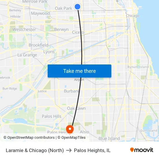 Laramie & Chicago (North) to Palos Heights, IL map