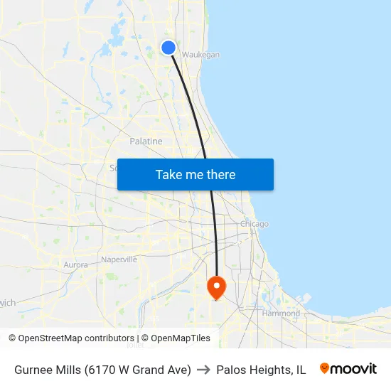 Gurnee Mills (6170 W Grand Ave) to Palos Heights, IL map