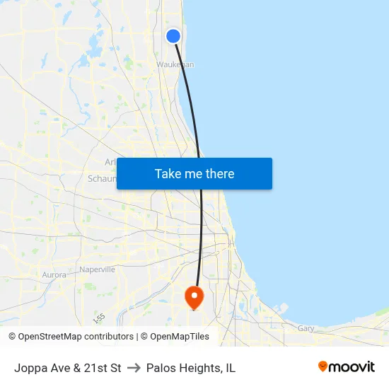 Joppa Ave & 21st St to Palos Heights, IL map