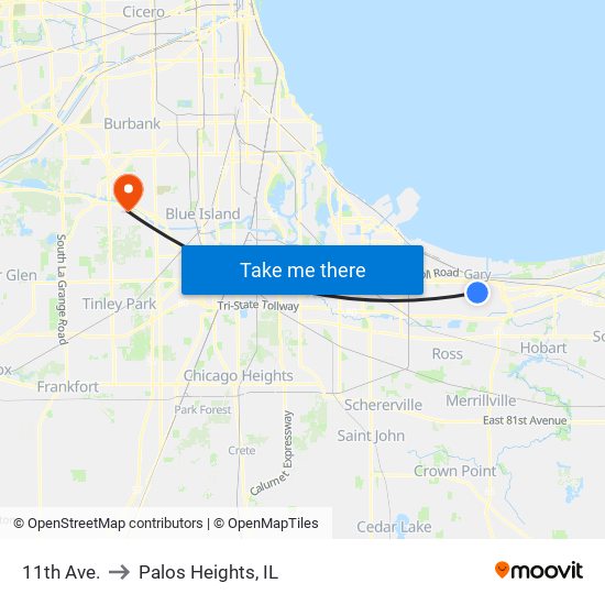 11th Ave. to Palos Heights, IL map