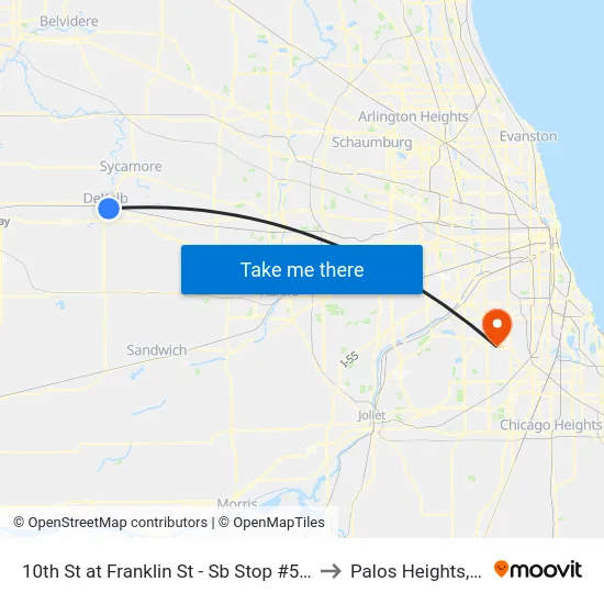 10th St at Franklin St - Sb Stop #526 to Palos Heights, IL map