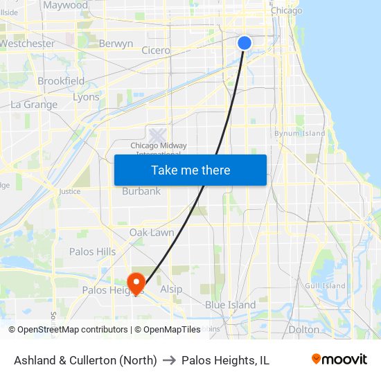 Ashland & Cullerton (North) to Palos Heights, IL map