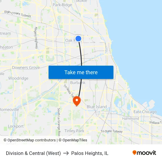 Division & Central (West) to Palos Heights, IL map