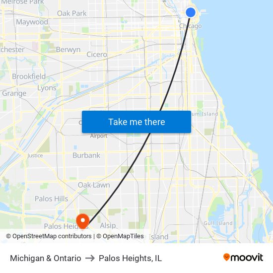 Michigan & Ontario to Palos Heights, IL map