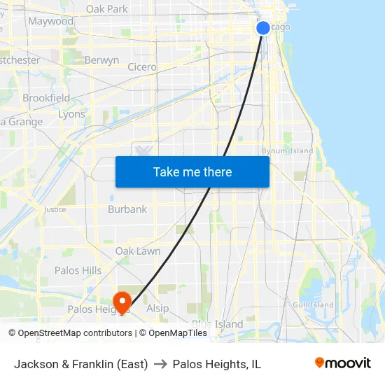 Jackson & Franklin (East) to Palos Heights, IL map