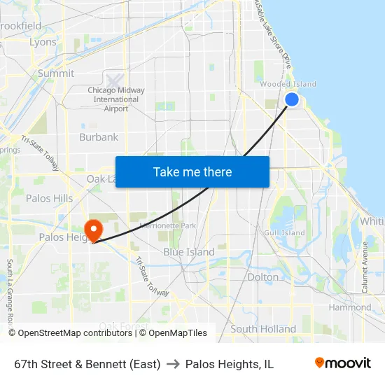 67th Street & Bennett (East) to Palos Heights, IL map