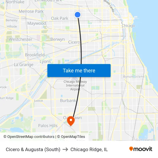 Cicero & Augusta (South) to Chicago Ridge, IL map