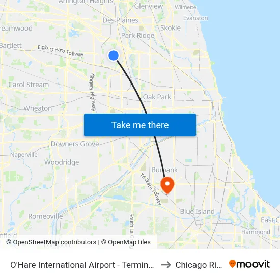 O'Hare International Airport - Terminal 1 Departures to Chicago Ridge, IL map
