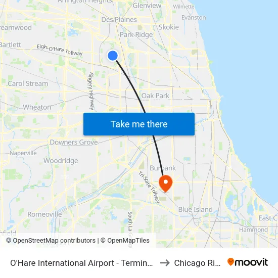 O'Hare International Airport - Terminal 2 Departures to Chicago Ridge, IL map