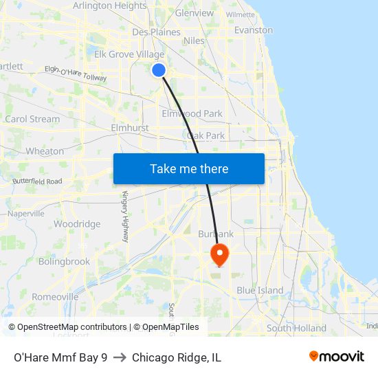 O'Hare Mmf Bay 9 to Chicago Ridge, IL map