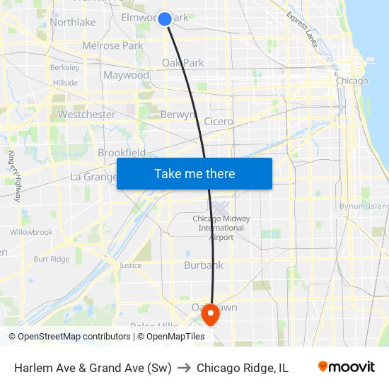 Harlem Ave & Grand Ave (Sw) to Chicago Ridge, IL map