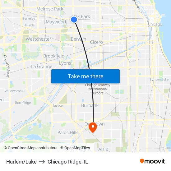 Harlem/Lake to Chicago Ridge, IL map