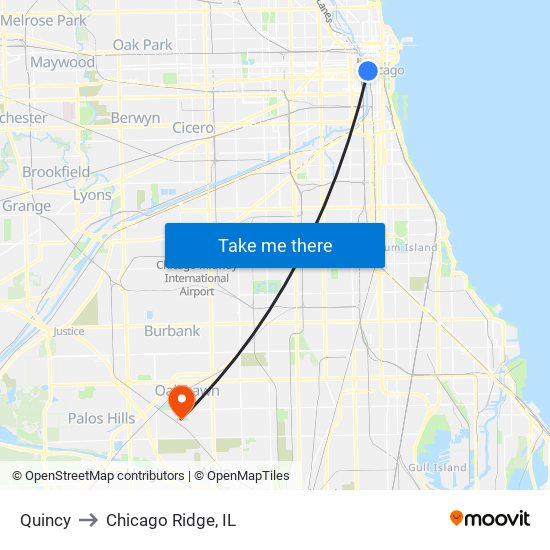 Quincy to Chicago Ridge, IL map