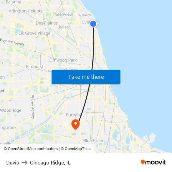 Davis to Chicago Ridge, IL map