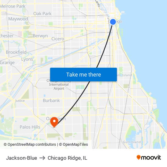 Jackson-Blue to Chicago Ridge, IL map