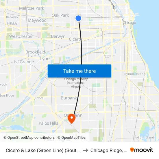 Cicero & Lake (Green Line) (South) to Chicago Ridge, IL map