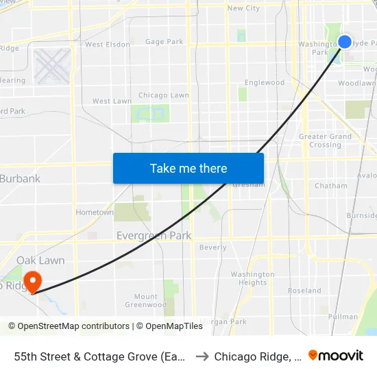 55th Street & Cottage Grove (East) to Chicago Ridge, IL map