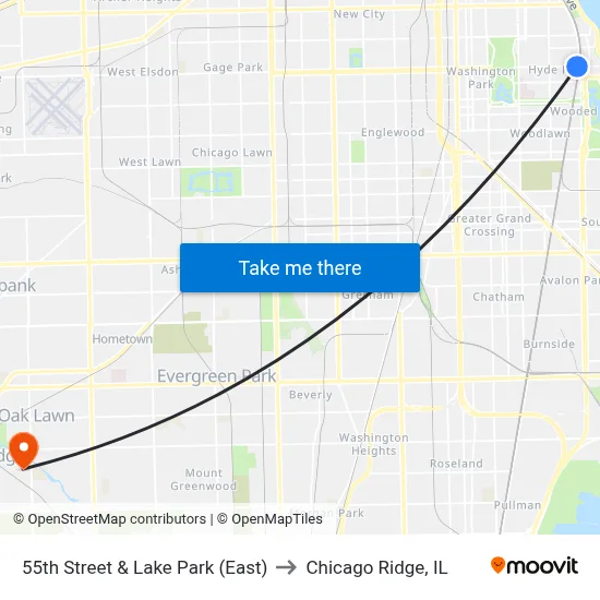55th Street & Lake Park (East) to Chicago Ridge, IL map