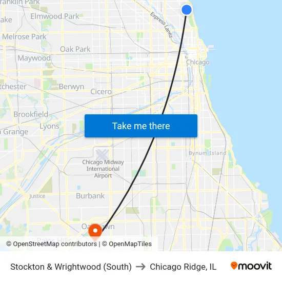 Stockton & Wrightwood (South) to Chicago Ridge, IL map