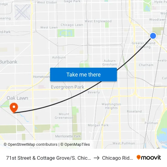 71st Street & Cottage Grove/S. Chicago (East) to Chicago Ridge, IL map