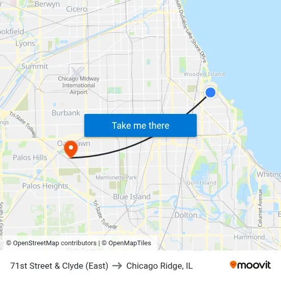 71st Street & Clyde (East) to Chicago Ridge, IL map