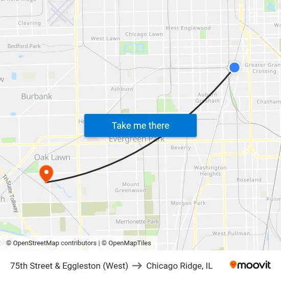 75th Street & Eggleston (West) to Chicago Ridge, IL map