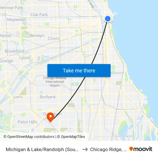 Michigan & Lake/Randolph (South) to Chicago Ridge, IL map