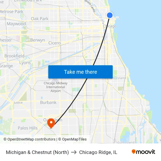 Michigan & Chestnut (North) to Chicago Ridge, IL map