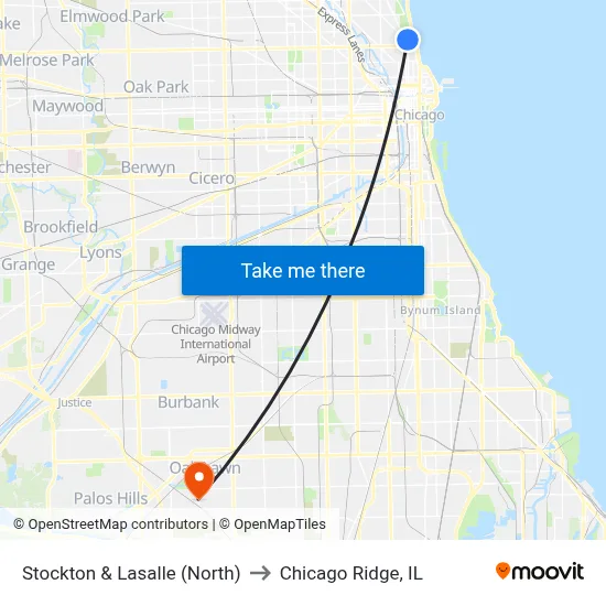 Stockton & Lasalle (North) to Chicago Ridge, IL map