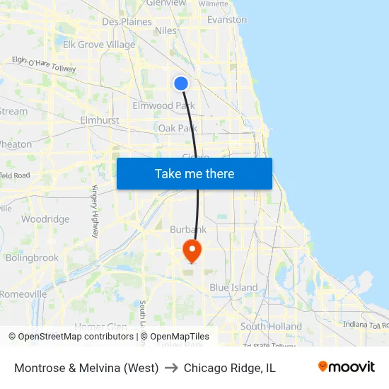 Montrose & Melvina (West) to Chicago Ridge, IL map