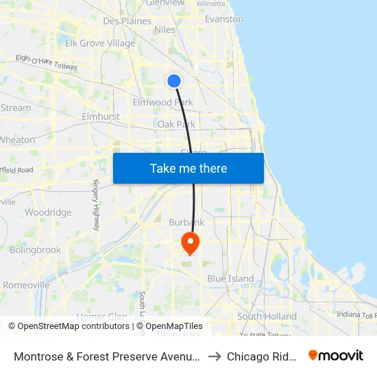 Montrose & Forest Preserve Avenue (West) to Chicago Ridge, IL map