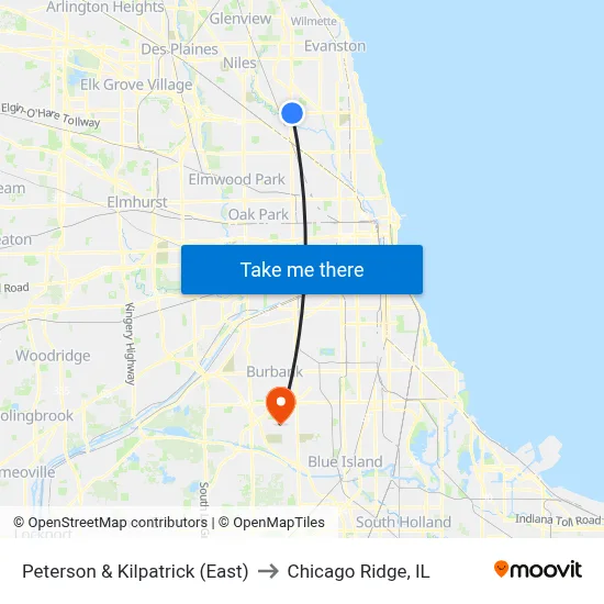 Peterson & Kilpatrick (East) to Chicago Ridge, IL map