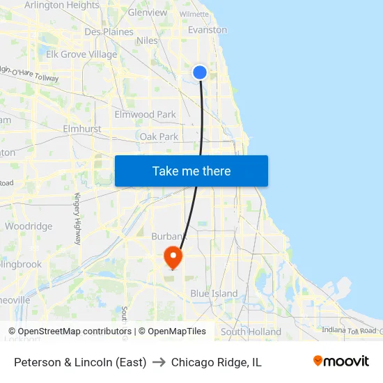 Peterson & Lincoln (East) to Chicago Ridge, IL map