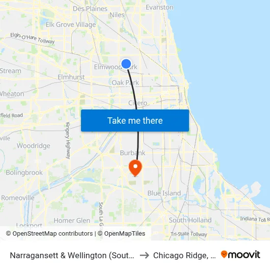 Narragansett & Wellington (South) to Chicago Ridge, IL map